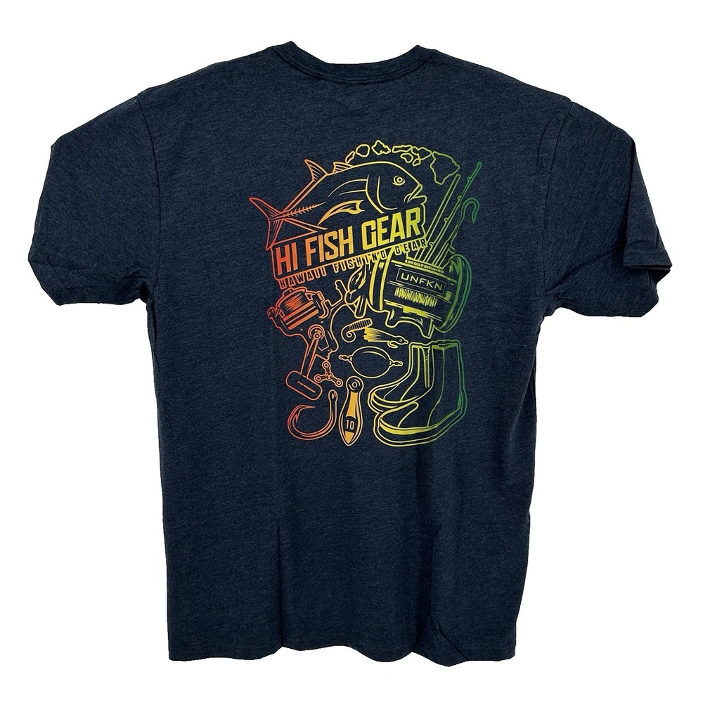 Hi Fish Gear Hawaii Mens 2XL Black Short Sleeve Gear Print Shorts Sleeve